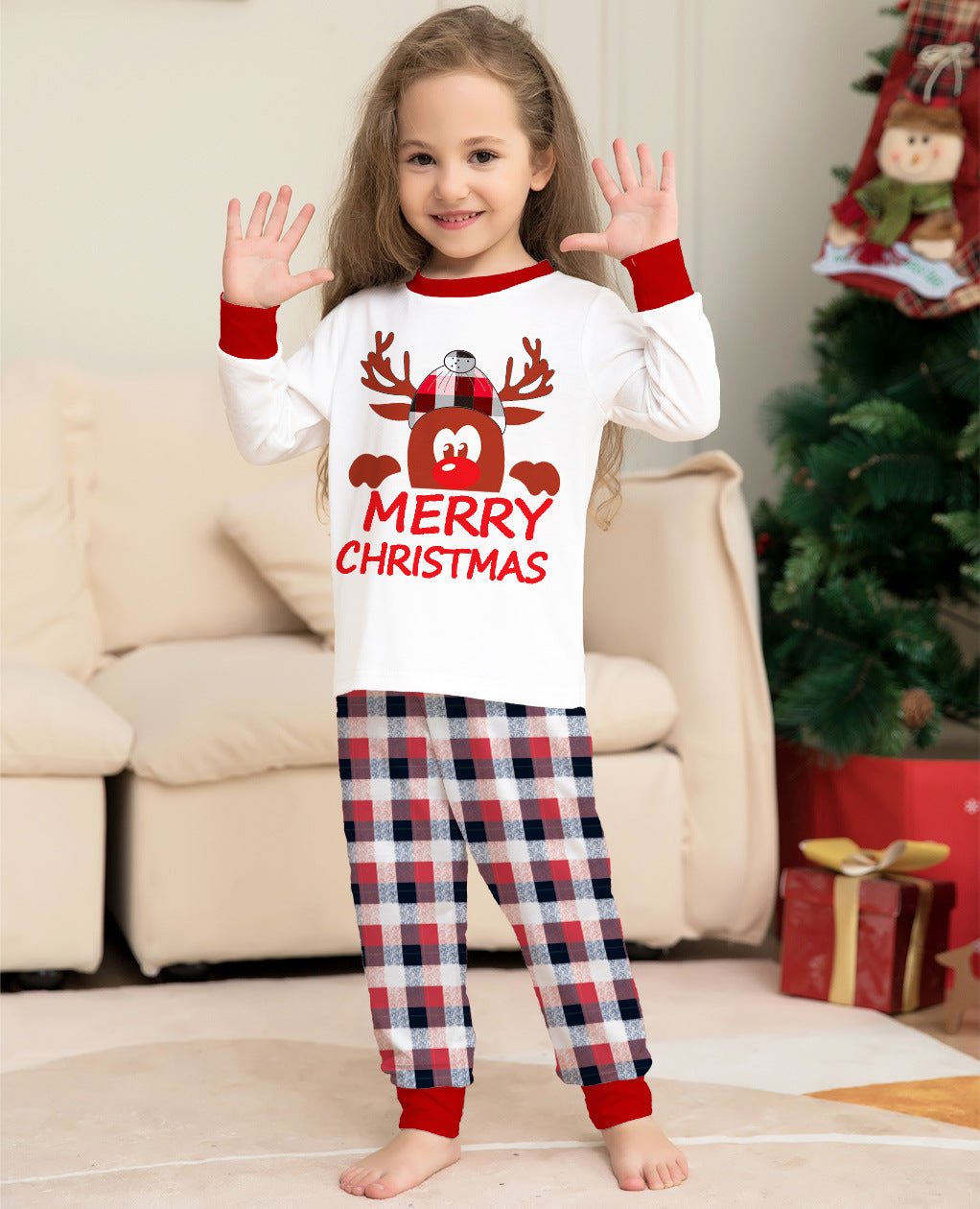 New Style Plaid Deer Christmas Parent-child Pajama Suit