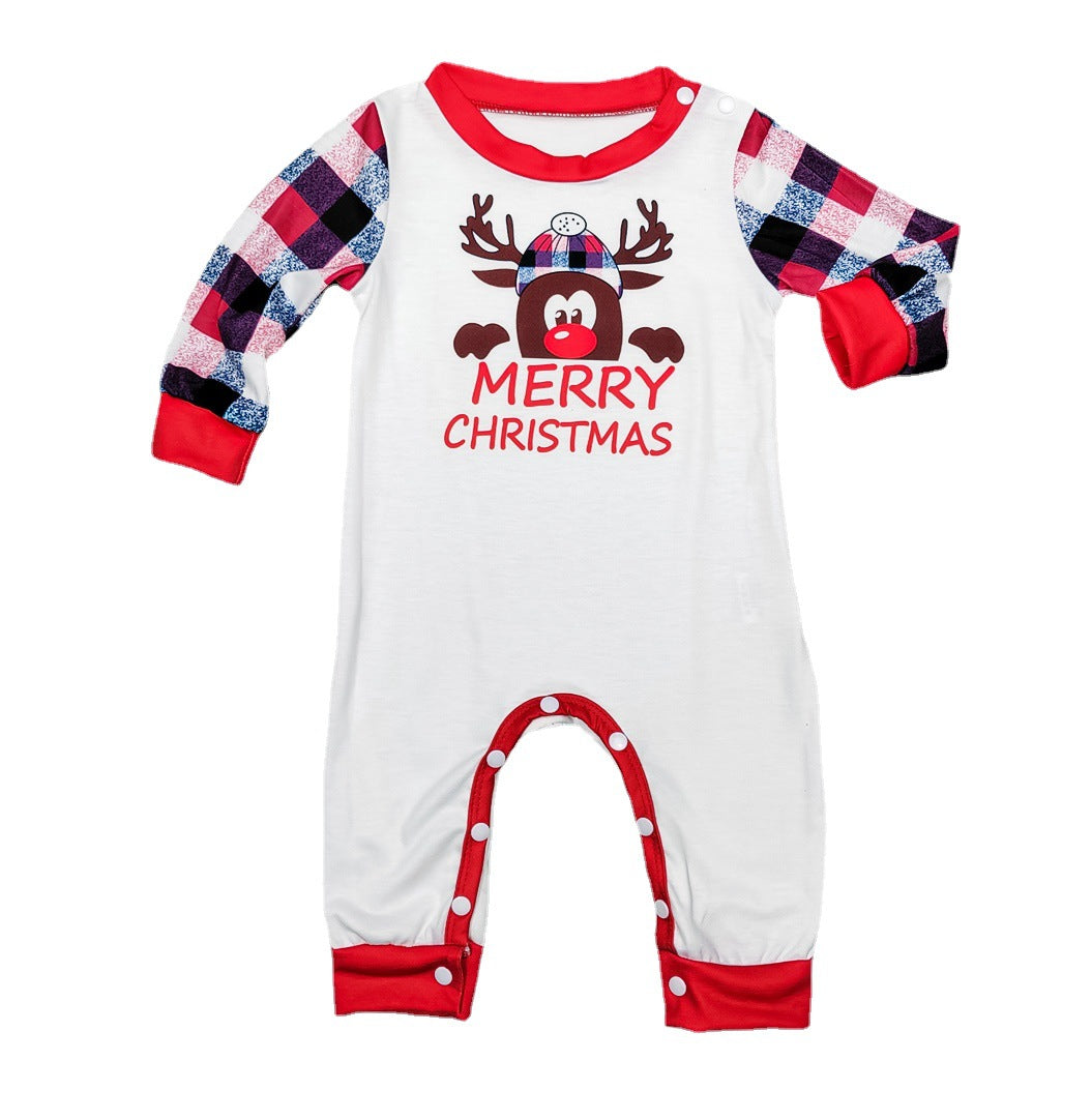 New Style Plaid Deer Christmas Parent-child Pajama Suit