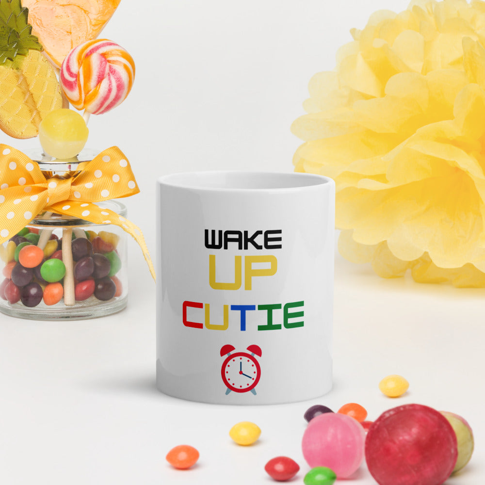 Wake Up Cutie White glossy mug