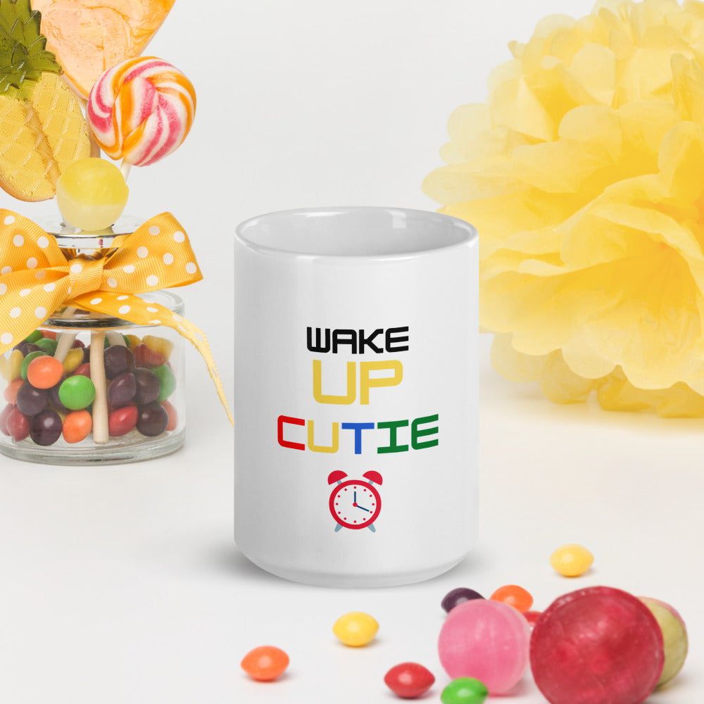 Wake Up Cutie White glossy mug